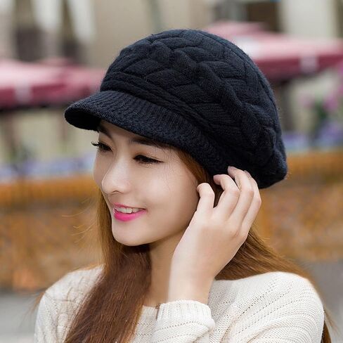 HINDAWI Womens Winter Hat and Gloves Set for Girls Wool Knit Skull Cap with Visor in Kuwait