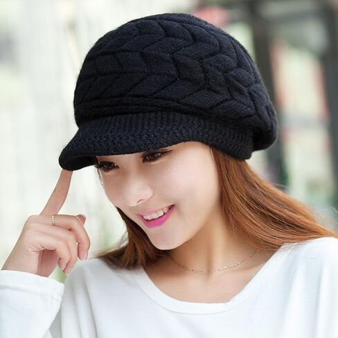 HINDAWI Womens Winter Hat and Gloves Set for Girls Wool Knit Skull Cap with Visor in Kuwait