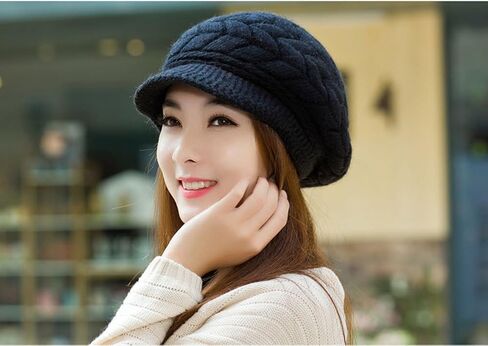HINDAWI Womens Winter Hat and Gloves Set for Girls Wool Knit Skull Cap with Visor in Kuwait