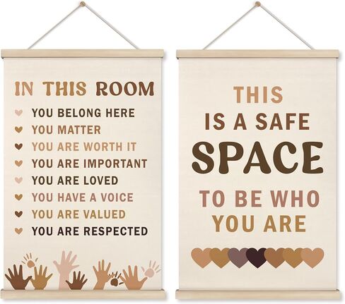HRQKO Safe Space Inspirational Poster Hanger Frame Set of 2, Mental Health Decor, Therapy Office Wall Art with Wooden Frames, Boho Motivational Wall Hanging Banner Decor for Classroom, 12x16 Inch in Saudi Arabia
