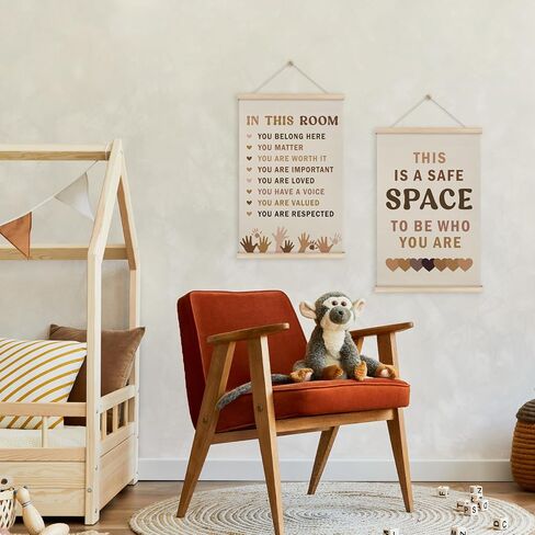 HRQKO Safe Space Inspirational Poster Hanger Frame Set of 2, Mental Health Decor, Therapy Office Wall Art with Wooden Frames, Boho Motivational Wall Hanging Banner Decor for Classroom, 12x16 Inch in Saudi Arabia
