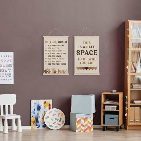 HRQKO Safe Space Inspirational Poster Hanger Frame Set of 2, Mental Health Decor, Therapy Office Wall Art with Wooden Frames, Boho Motivational Wall Hanging Banner Decor for Classroom, 12x16 Inch in Saudi Arabia
