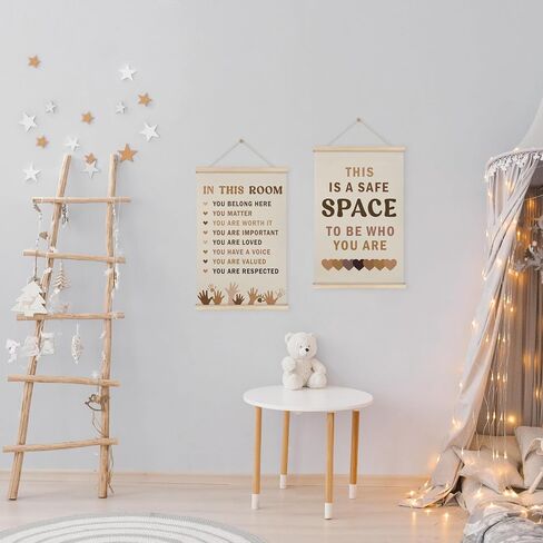 HRQKO Safe Space Inspirational Poster Hanger Frame Set of 2, Mental Health Decor, Therapy Office Wall Art with Wooden Frames, Boho Motivational Wall Hanging Banner Decor for Classroom, 12x16 Inch in Saudi Arabia