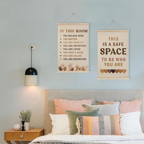 HRQKO Safe Space Inspirational Poster Hanger Frame Set of 2, Mental Health Decor, Therapy Office Wall Art with Wooden Frames, Boho Motivational Wall Hanging Banner Decor for Classroom, 12x16 Inch in Saudi Arabia