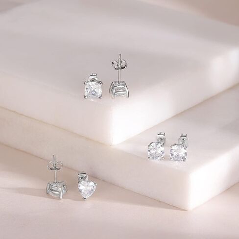 CZ Stud Earrings Set for Women and Men 18K White Gold Plated Created Diamond Earrings Pack of 3 in Saudi Arabia