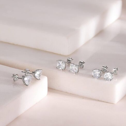 CZ Stud Earrings Set for Women and Men 18K White Gold Plated Created Diamond Earrings Pack of 3 in Saudi Arabia