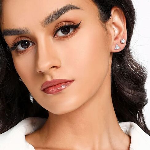 CZ Stud Earrings Set for Women and Men 18K White Gold Plated Created Diamond Earrings Pack of 3 in Kuwait