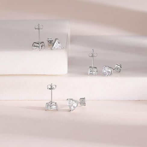 CZ Stud Earrings Set for Women and Men 18K White Gold Plated Created Diamond Earrings Pack of 3 in Kuwait