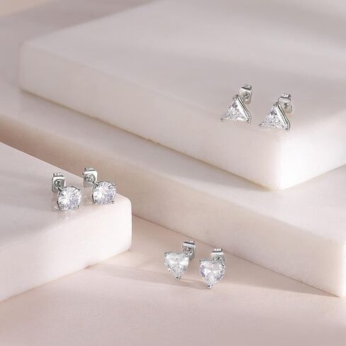 CZ Stud Earrings Set for Women and Men 18K White Gold Plated Created Diamond Earrings Pack of 3 in Kuwait