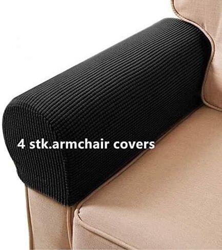 Arm Rest Covers Arm Slipcovers Stretch Armchair Arm Covers Soft Polyester Arm Caps Non Slip Furniture Protector for Chair, Sofa, Couch Pack of 4 (Black) in Kuwait