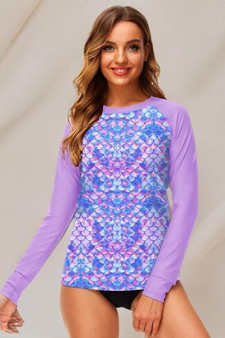 Deerose Women UPF 50+ Rash Guard Printed Swim Shirts Surf Swimwear Top in Kuwait