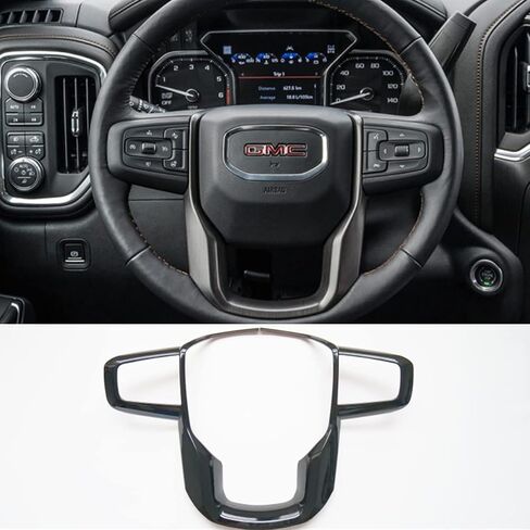 Carbon Fiber Style Interior Steering Wheel Trim Accessories for GMC Yukon XL 2021-2024 / Sierra 1500 2019-2025 / 2500HD 3500HD 2020-2025 (Black Wood Pattern) in Saudi Arabia