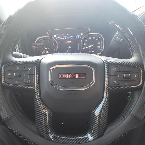Carbon Fiber Style Interior Steering Wheel Trim Accessories for GMC Yukon XL 2021-2024 / Sierra 1500 2019-2025 / 2500HD 3500HD 2020-2025 (Black Wood Pattern) in Saudi Arabia
