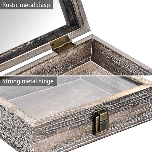 MOOCA Tempered-Glass Top Small Wooden Jewelry Display Case with Removable Black Luxurious Velvet Jewelry Display Pad, Deeper 2.2" Design for Collectibles, Brown Color. in Saudi Arabia