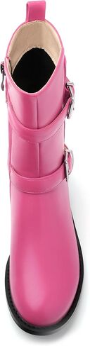 ROSERWISH Mid Calf Boots for Women Riding Ankle Boots Round Toe Low Chunky Heel Short Boots Fashion Fall Winter Combat Booties Buckle Style Dress Boots with Zipper in Kuwait