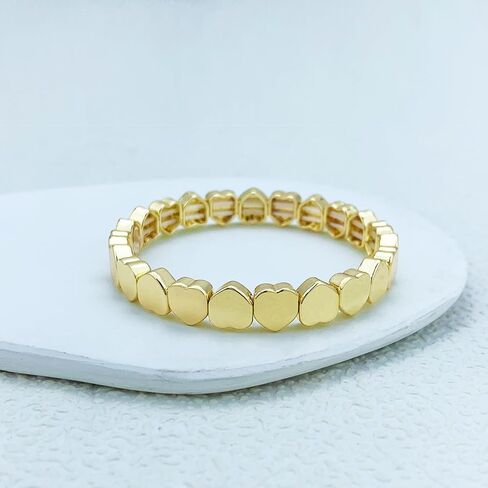 YBMYCM Gold Bracelets for Women 14K Gold Plated Square Bracelet Stretch Heart Elastic Bracelets Bangle Gift Jewelry in Kuwait