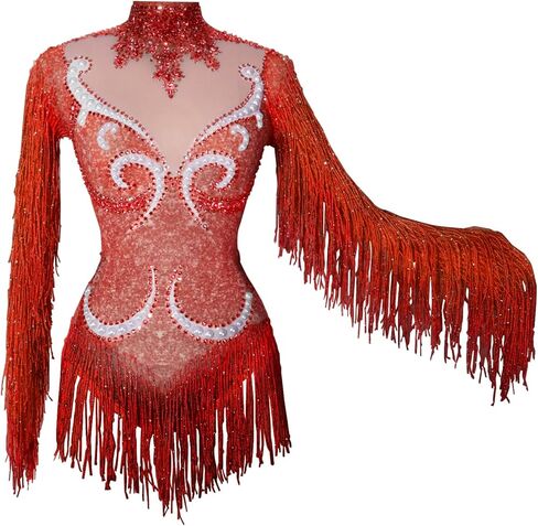 بدلة نسائية مثيرة بأكمام طويلة ولؤلؤ ديامانتي سباركلي وأكمام طويلة، زي فريق أداء نادي دي جي القطب للرقص سحب الملكة in Kuwait