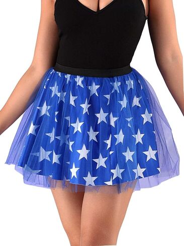TWINKLEDE Women's 4th of July Tutu Red White Blue Stars Skirt Funny Patriotic Tutus Independence Day Party Skirts in Kuwait