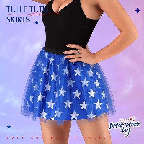 TWINKLEDE Women's 4th of July Tutu Red White Blue Stars Skirt Funny Patriotic Tutus Independence Day Party Skirts in Kuwait