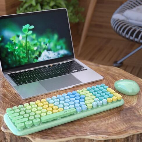 Wireless Keyboards and Mouse Combos, UBOTIE Colorful Gradient Rainbow Colored Retro Typewriter Flexible Keyboard, 2.4GHz Connection and Optical Mouse(Rosy Gradient) in Kuwait