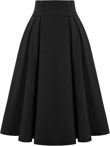 Belle Poque Women Vintage Skirt High Waist Pleated Skirt Midi A-Line Skirt with Pockets in Kuwait