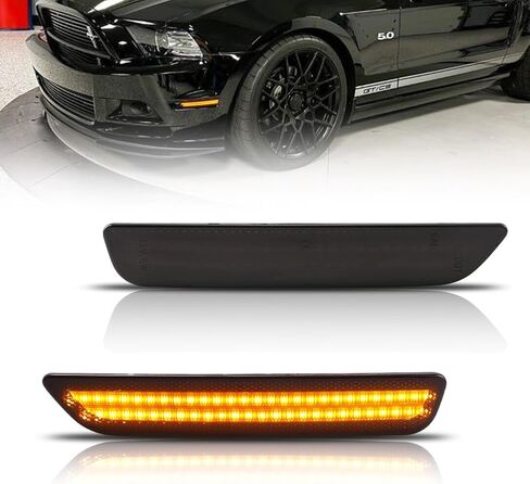 مصابيح LED جانبية للحاجز الأمامي لسيارة Fo-rd Mus-tang 2010-2014، مصابيح علامة جانبية بعدسة شفافة Mus-tang، [فائقة السطوع] علامات جانبية LED بيضاء أضواء إشارة الانعطاف، قطعتان in Kuwait