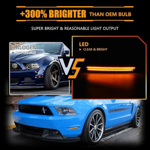 مصابيح LED جانبية للحاجز الأمامي لسيارة Fo-rd Mus-tang 2010-2014، مصابيح علامة جانبية بعدسة شفافة Mus-tang، [فائقة السطوع] علامات جانبية LED بيضاء أضواء إشارة الانعطاف، قطعتان in Kuwait