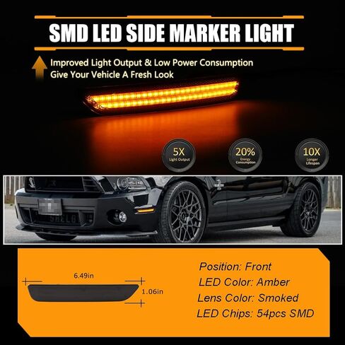 مصابيح LED جانبية للحاجز الأمامي لسيارة Fo-rd Mus-tang 2010-2014، مصابيح علامة جانبية بعدسة شفافة Mus-tang، [فائقة السطوع] علامات جانبية LED بيضاء أضواء إشارة الانعطاف، قطعتان in Kuwait