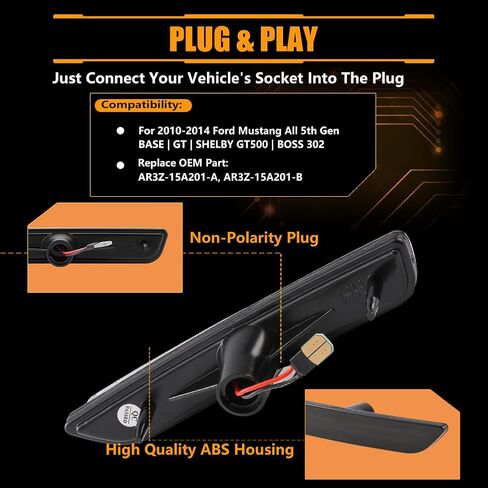 مصابيح LED جانبية للحاجز الأمامي لسيارة Fo-rd Mus-tang 2010-2014، مصابيح علامة جانبية بعدسة شفافة Mus-tang، [فائقة السطوع] علامات جانبية LED بيضاء أضواء إشارة الانعطاف، قطعتان in Kuwait