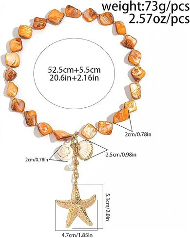 Chunky Pearl Necklace&Bracelet for Women Beach Starfish Shell Boho Statement Jewelry Vacation Freshwater Pearl Choker Summer Coastal Accessories in Saudi Arabia
