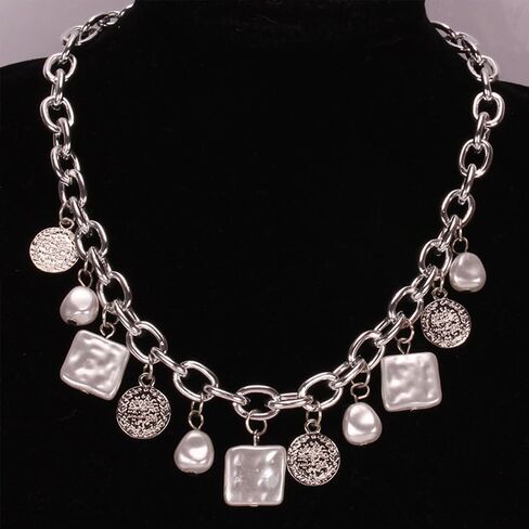 Punk Cuban Link Chain Choker Necklace with Irregular Pearl Coin Statement Necklace Carved Coin Pendant Collar Necklace for Women Chain Link Necklace Gold Baroque Pearl Choker Necklaces Festival Accessories in Saudi Arabia