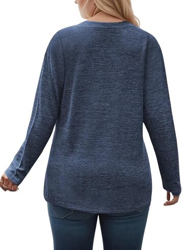 DOLNINE Womens-Plus-Size-Tops Trendy Henley Button Shirts Casual V Neck Long Sleeve Tunic Sweatshirts XL-5XL in Kuwait