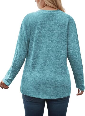 DOLNINE Womens-Plus-Size-Tops Trendy Henley Button Shirts Casual V Neck Long Sleeve Tunic Sweatshirts XL-5XL in Kuwait