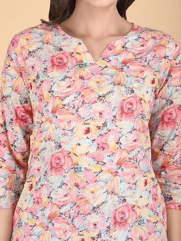 PIDAVLIYA'S Indian Women's Tunics Tops Cotton Floral Printed Short Kurti Kurta Shirt Top for Women in Saudi Arabia