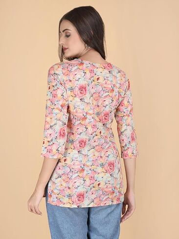 PIDAVLIYA'S Indian Women's Tunics Tops Cotton Floral Printed Short Kurti Kurta Shirt Top for Women in Saudi Arabia