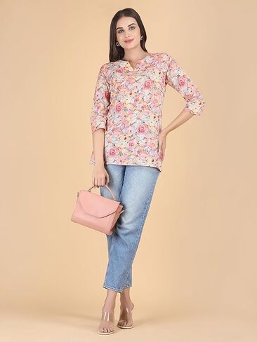 PIDAVLIYA'S Indian Women's Tunics Tops Cotton Floral Printed Short Kurti Kurta Shirt Top for Women in Saudi Arabia