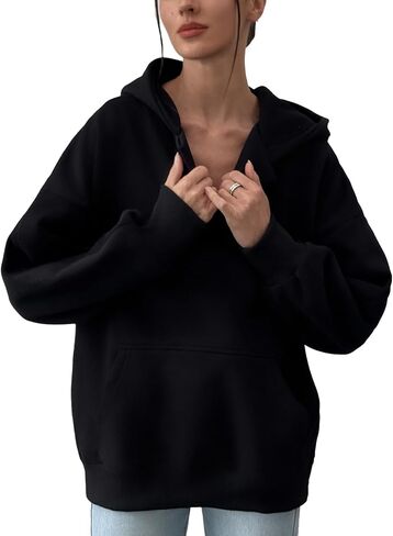 PAODIKUAI Women's Oversized Hoodies V Neck Pullover Fleece Sweatshirt Long Sleeve with Pocket Casual Winter Fall Outfits in Kuwait