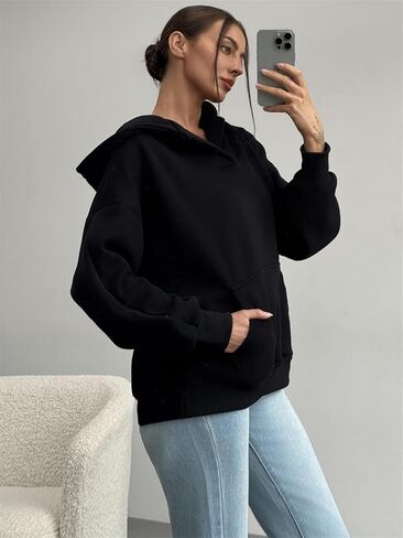 PAODIKUAI Women's Oversized Hoodies V Neck Pullover Fleece Sweatshirt Long Sleeve with Pocket Casual Winter Fall Outfits in Kuwait