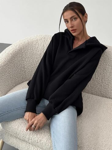 PAODIKUAI Women's Oversized Hoodies V Neck Pullover Fleece Sweatshirt Long Sleeve with Pocket Casual Winter Fall Outfits in Kuwait