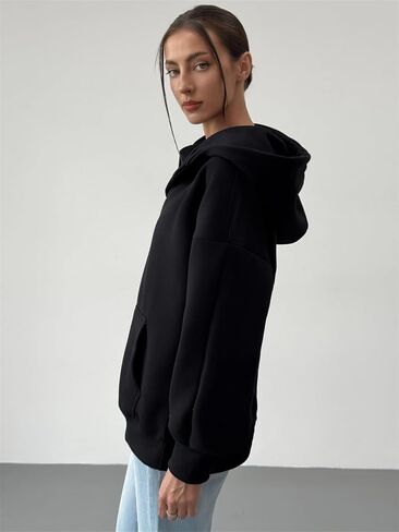 PAODIKUAI Women's Oversized Hoodies V Neck Pullover Fleece Sweatshirt Long Sleeve with Pocket Casual Winter Fall Outfits in Kuwait