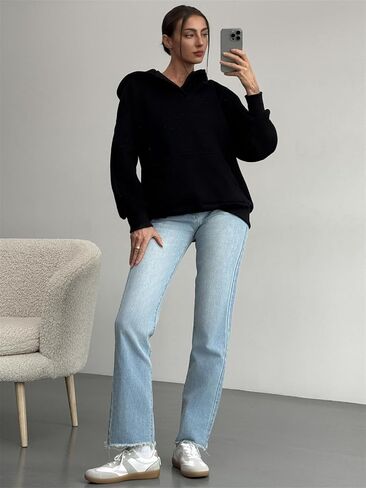 PAODIKUAI Women's Oversized Hoodies V Neck Pullover Fleece Sweatshirt Long Sleeve with Pocket Casual Winter Fall Outfits in Kuwait