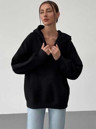 PAODIKUAI Women's Oversized Hoodies V Neck Pullover Fleece Sweatshirt Long Sleeve with Pocket Casual Winter Fall Outfits in Kuwait