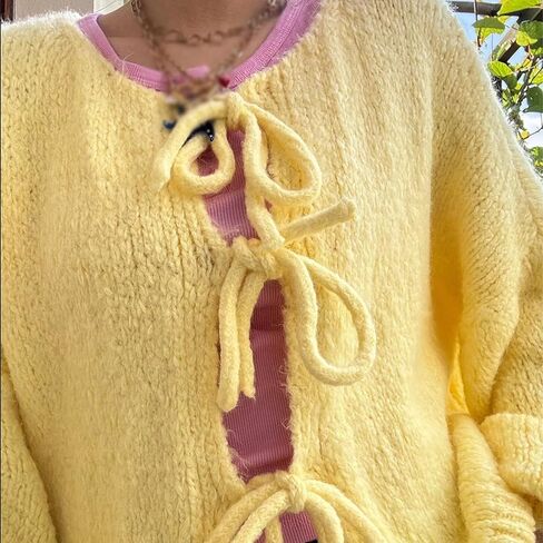 Women Knitted Tie Front Cardigan Tops Casual Knitwear Top Long Sleeve Open Front Baggy Sweater Y2k Girls Outwear in Saudi Arabia