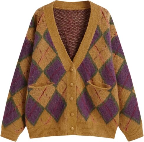 CIDER V-Neck Argyle Pattern Cardigan in Saudi Arabia
