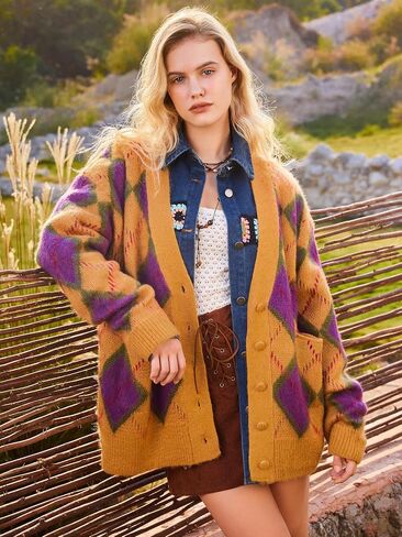 CIDER V-Neck Argyle Pattern Cardigan in Saudi Arabia