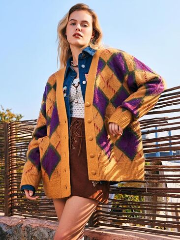 CIDER V-Neck Argyle Pattern Cardigan in Saudi Arabia