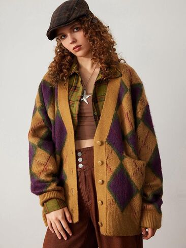 CIDER V-Neck Argyle Pattern Cardigan in Saudi Arabia