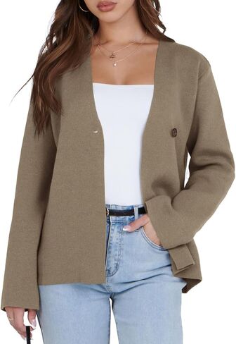 Saodimallsu Womens Cardigan Sweaters Long Sleeve Peplum V Neck Open Front Button Knit Sweater Blazer in Saudi Arabia