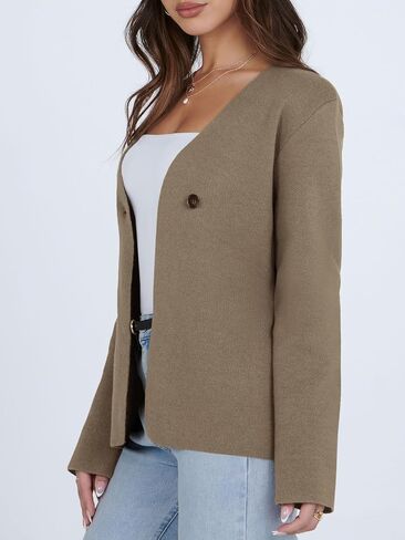 Saodimallsu Womens Cardigan Sweaters Long Sleeve Peplum V Neck Open Front Button Knit Sweater Blazer in Saudi Arabia