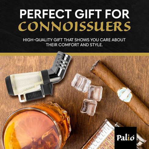 Palió Squadra Angled Triple-Jet Butane Torch Lighter, Clear - Wind Resistant, Refillable Butane Cigar Lighter, Easy Flame Adjuster, Extra-Large Fuel Tank, High Altitude Tested - Lights 100 Cigars in Saudi Arabia